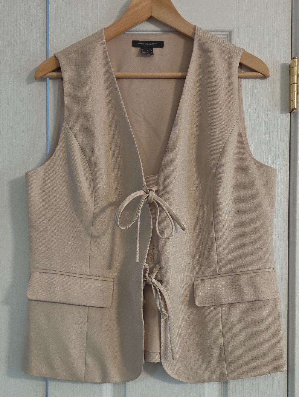 French Connection Beige Tie-Front Sleeveless Vest
